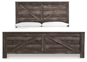 Wynnlow King Crossbuck Panel Bed with Mirrored Dresser and 2 Nightstands in Gray - PKG005679