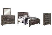 Wynnlow King Crossbuck Panel Bed with Mirrored Dresser and Chest in Gray - PKG005687