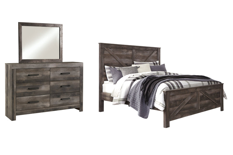 Wynnlow King Crossbuck Panel Bed with Mirrored Dresser in Gray - PKG005135