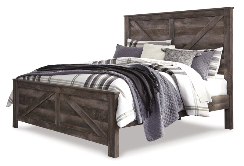 Wynnlow King Crossbuck Panel Bed with Mirrored Dresser in Gray - PKG005135