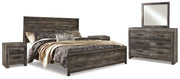 Wynnlow King Panel Bed with Mirrored Dresser and 2 Nightstands in Gray - PKG005683