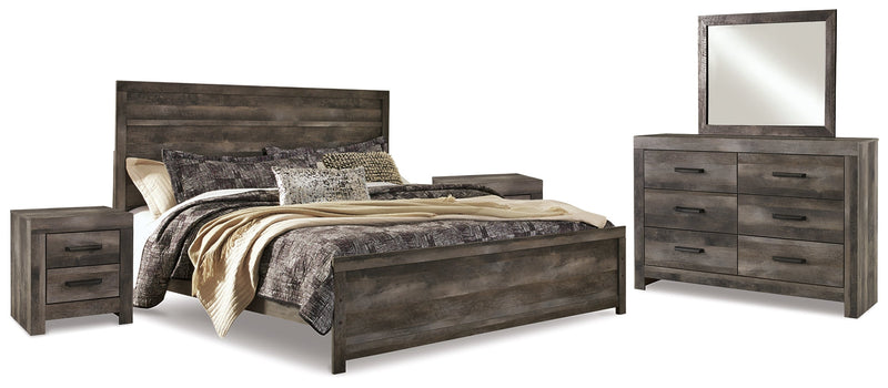 Wynnlow King Panel Bed with Mirrored Dresser and 2 Nightstands in Gray - PKG005683