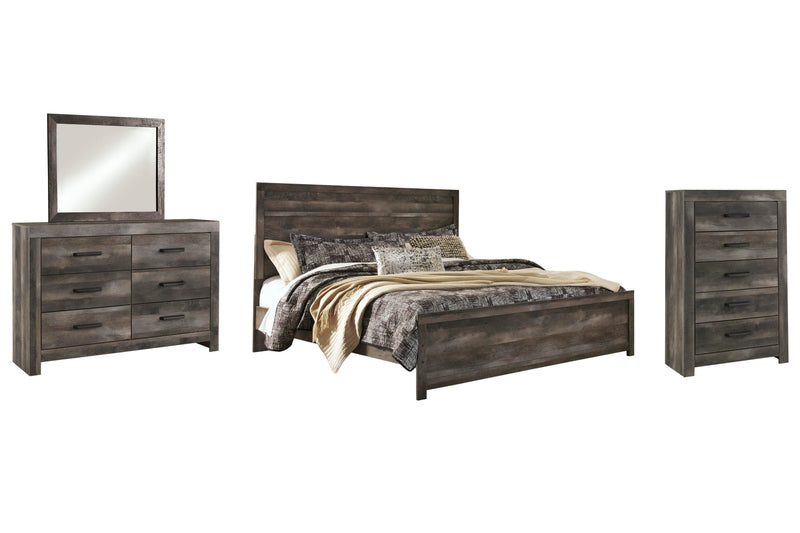 Wynnlow King Panel Bed with Mirrored Dresser and Chest in Gray - PKG005691