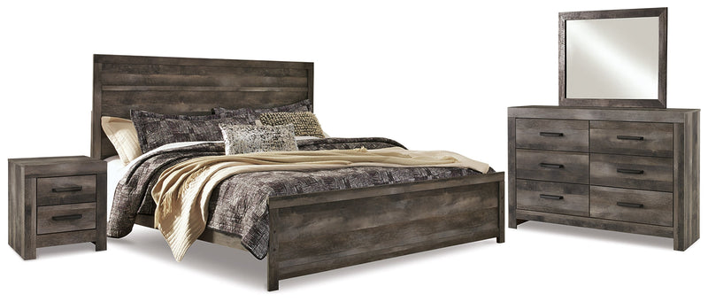 Wynnlow King Panel Bed with Mirrored Dresser and Nightstand in Gray - PKG014054