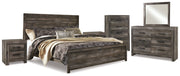 Wynnlow King Panel Bed with Mirrored Dresser, Chest and 2 Nightstands in Gray - PKG006365