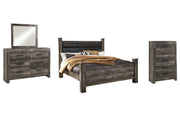 Wynnlow King Poster Bed with Mirrored Dresser and Chest in Gray - PKG005690