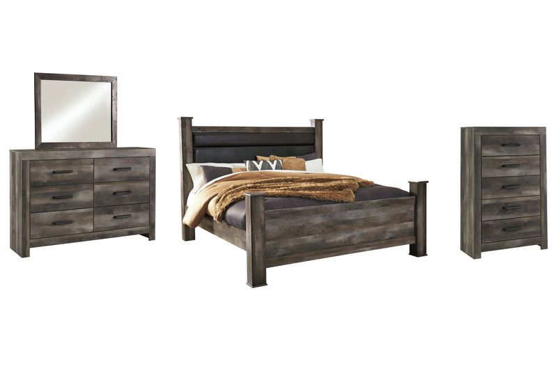 Wynnlow King Poster Bed with Mirrored Dresser and Chest in Gray - PKG005690