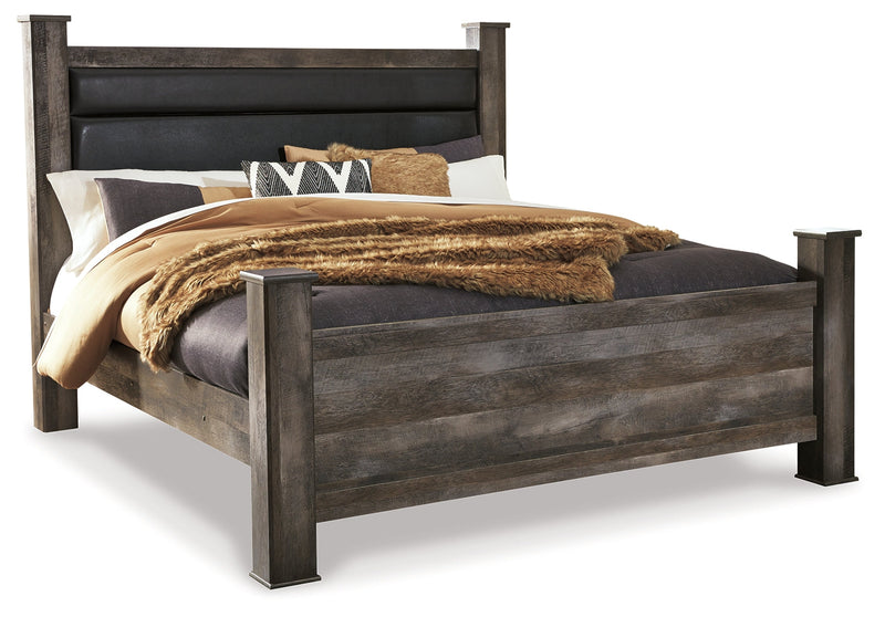 Wynnlow King Poster Bed with Mirrored Dresser, Chest and Nightstand in Gray - PKG005698