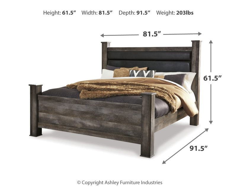 Wynnlow King Poster Bed with Mirrored Dresser, Chest and Nightstand in Gray - PKG005698