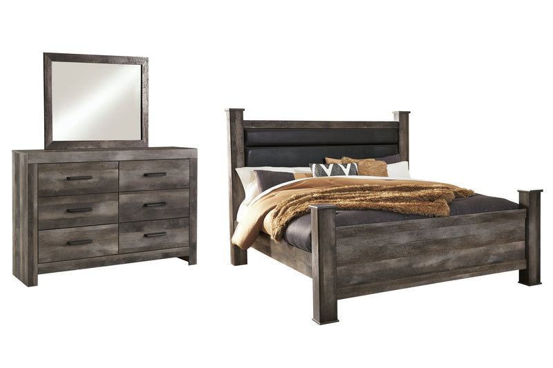 Wynnlow King Poster Bed with Mirrored Dresser in Gray - PKG005143