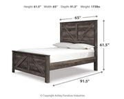Wynnlow Queen Crossbuck Panel Bed with Mirrored Dresser, Chest and Nightstand in Gray - PKG005700