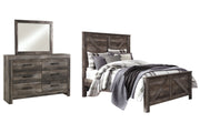 Wynnlow Queen Crossbuck Panel Bed with Mirrored Dresser in Gray - PKG005148