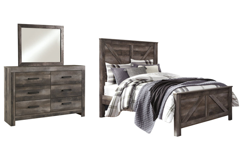 Wynnlow Queen Crossbuck Panel Bed with Mirrored Dresser in Gray - PKG005148