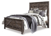 Wynnlow Queen Crossbuck Panel Bed with Mirrored Dresser in Gray - PKG005148