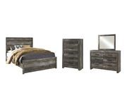 Wynnlow Queen Panel Bed with Mirrored Dresser and Chest in Gray - PKG005404