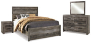 Wynnlow Queen Panel Bed with Mirrored Dresser and Nightstand in Gray - PKG014053