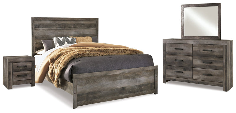 Wynnlow Queen Panel Bed with Mirrored Dresser and Nightstand in Gray - PKG014053