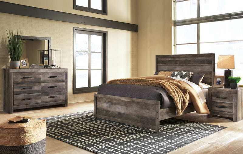 Wynnlow Queen Panel Bed with Mirrored Dresser and Nightstand in Gray - PKG014053