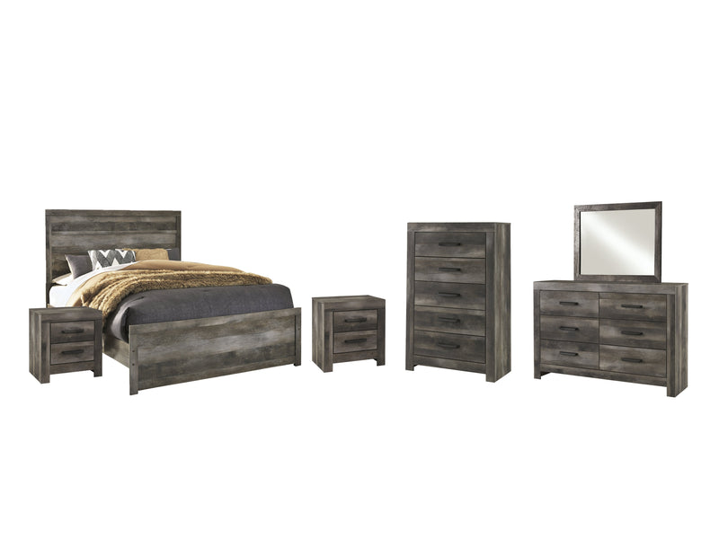 Wynnlow Queen Panel Bed with Mirrored Dresser, Chest and 2 Nightstands in Gray - PKG005408