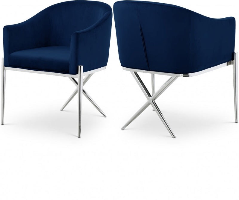 Xavier Velvet Upholstered Dining Chair in Blue - 762Navy-C