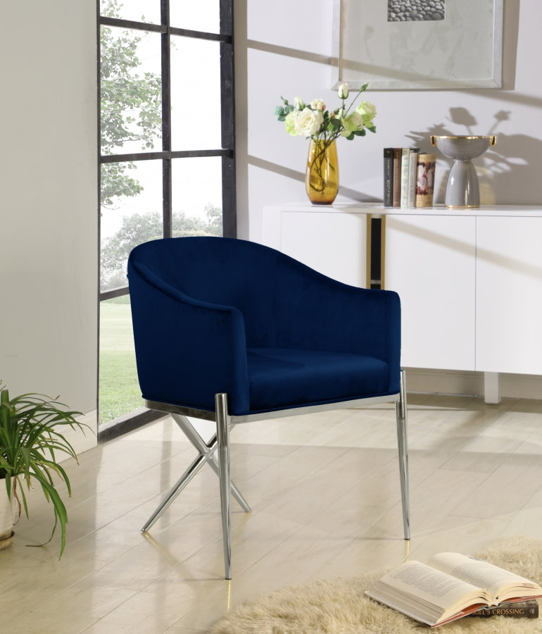 Xavier Velvet Upholstered Dining Chair in Blue - 762Navy-C