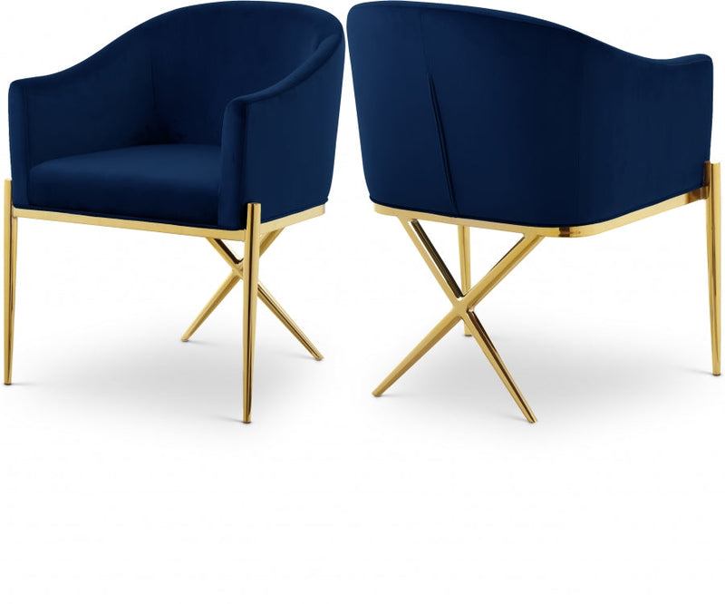 Xavier Velvet Upholstered Dining Chair in Blue - 763Navy-C