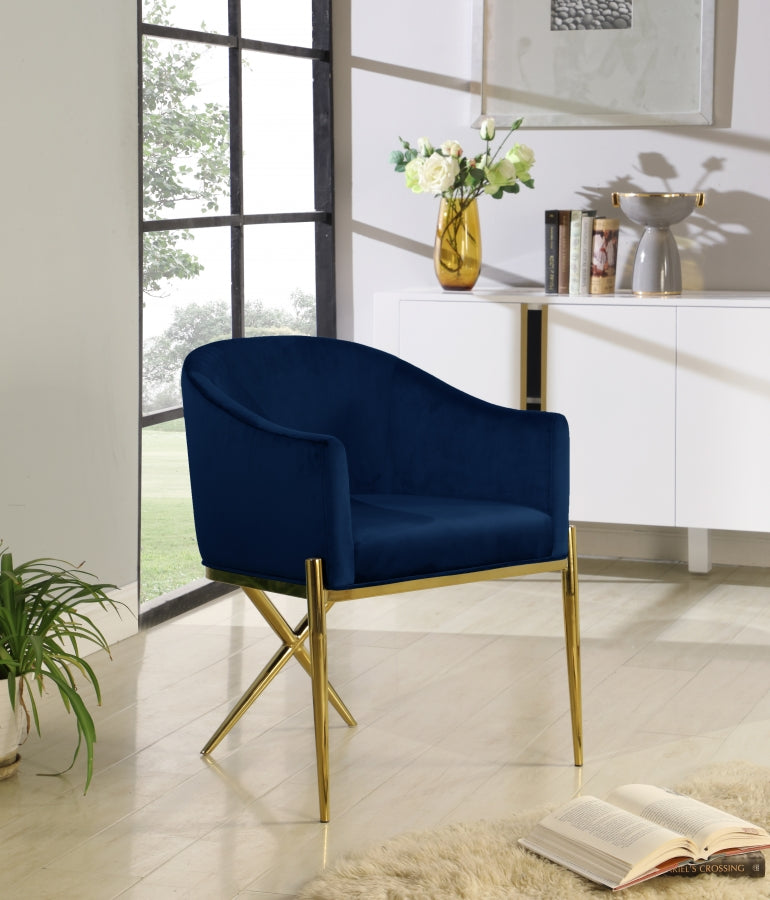 Xavier Velvet Upholstered Dining Chair in Blue - 763Navy-C