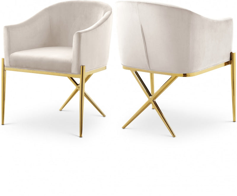 Xavier Velvet Upholstered Dining Chair in Cream - 763Cream-C