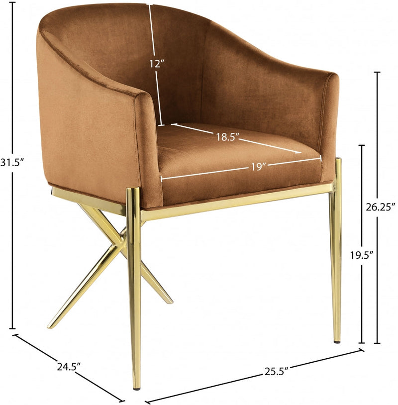 Xavier Velvet Upholstered Dining Chair in Saddle - 763Saddle-C