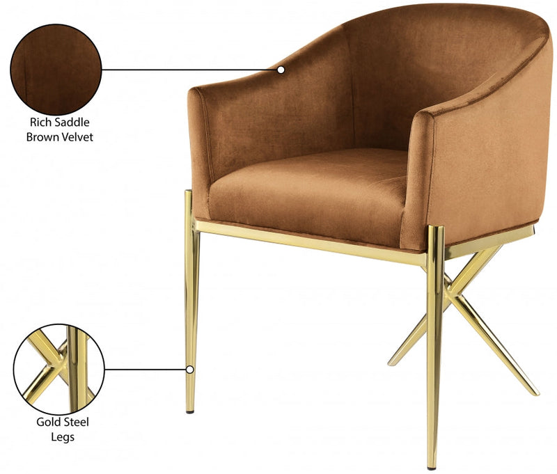 Xavier Velvet Upholstered Dining Chair in Saddle - 763Saddle-C