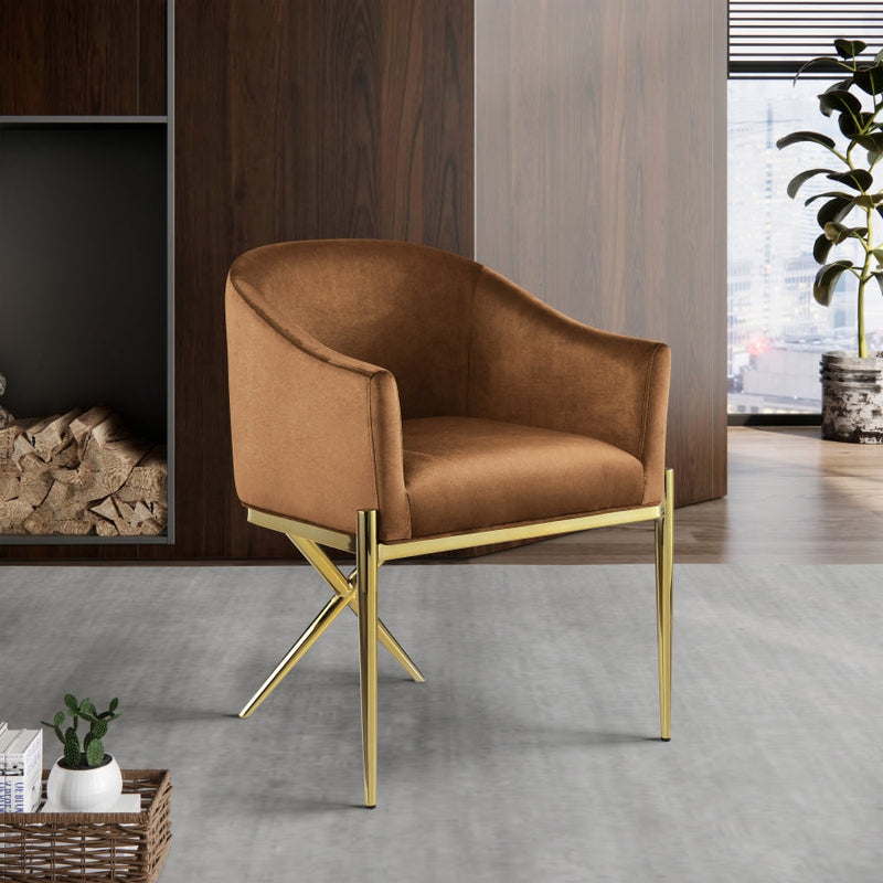 Xavier Velvet Upholstered Dining Chair in Saddle - 763Saddle-C