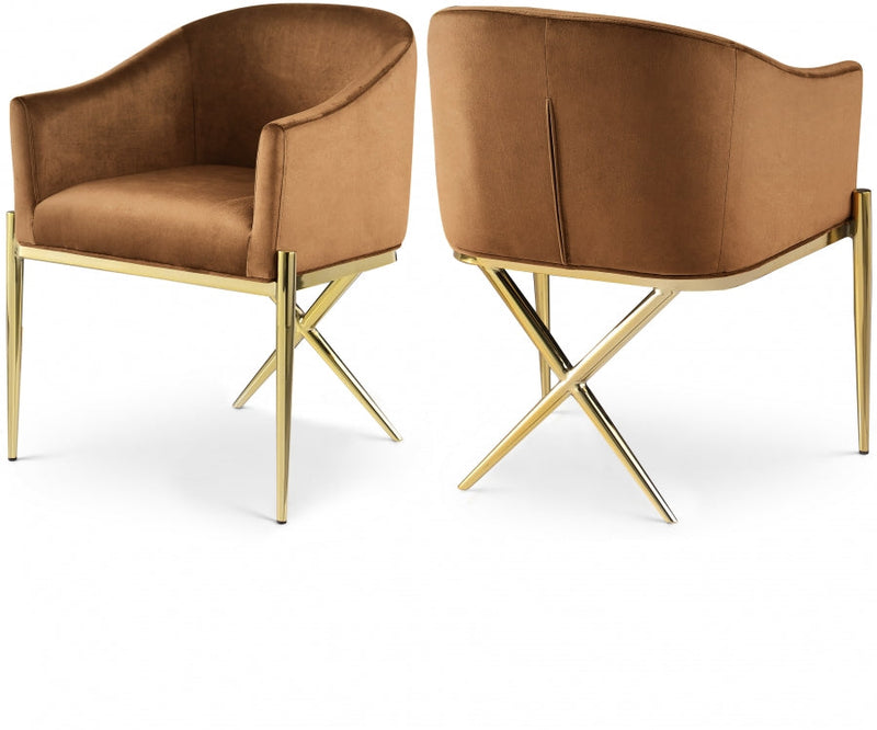 Xavier Velvet Upholstered Dining Chair in Saddle - 763Saddle-C
