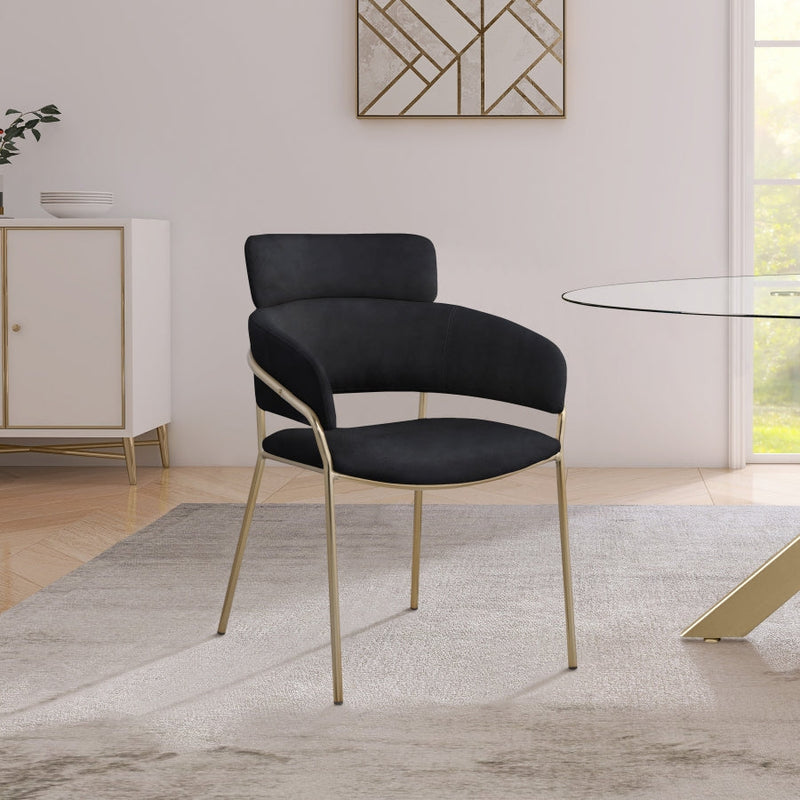 Yara Velvet Upholstered Dining Chair in Black, Set of 2 - 549Black-C