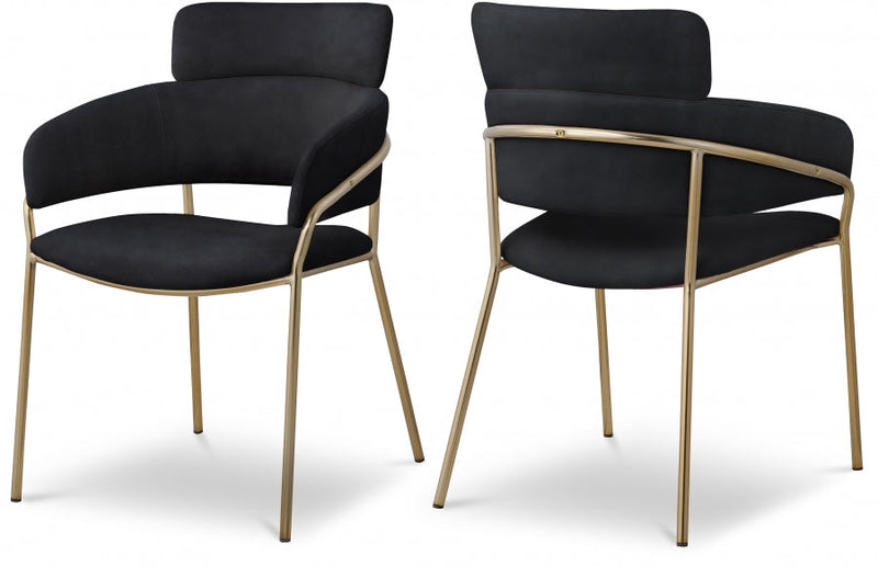 Yara Velvet Upholstered Dining Chair in Black, Set of 2 - 549Black-C