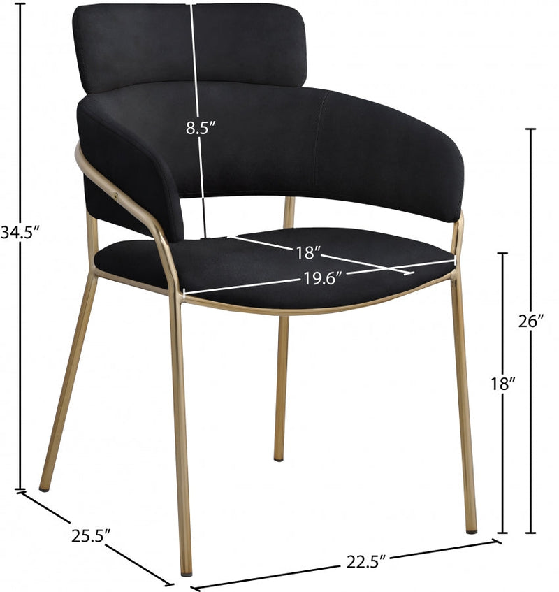 Yara Velvet Upholstered Dining Chair in Black, Set of 2 - 549Black-C