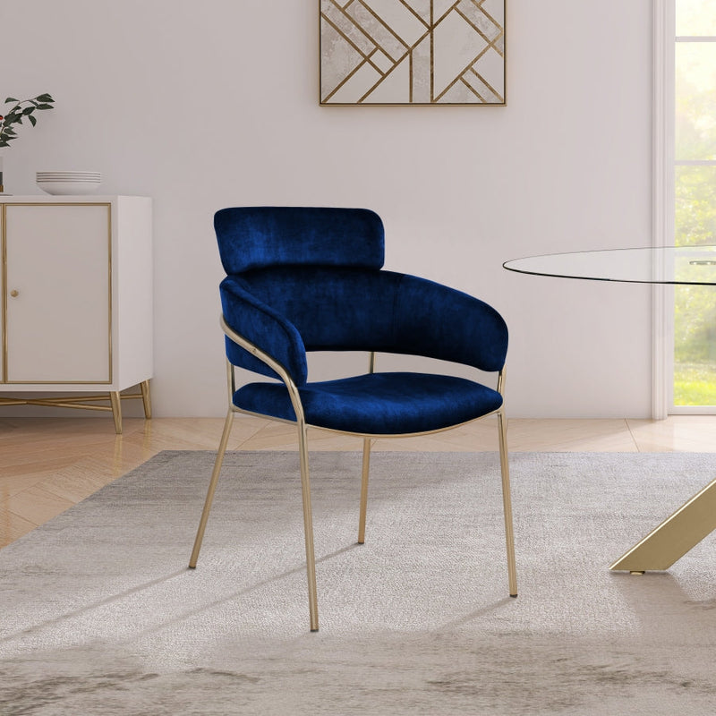 Yara Velvet Upholstered Dining Chair in Blue, Set of 2 - 549Navy-C