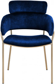 Yara Velvet Upholstered Dining Chair in Blue, Set of 2 - 549Navy-C