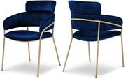 Yara Velvet Upholstered Dining Chair in Blue, Set of 2 - 549Navy-C