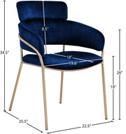 Yara Velvet Upholstered Dining Chair in Blue, Set of 2 - 549Navy-C