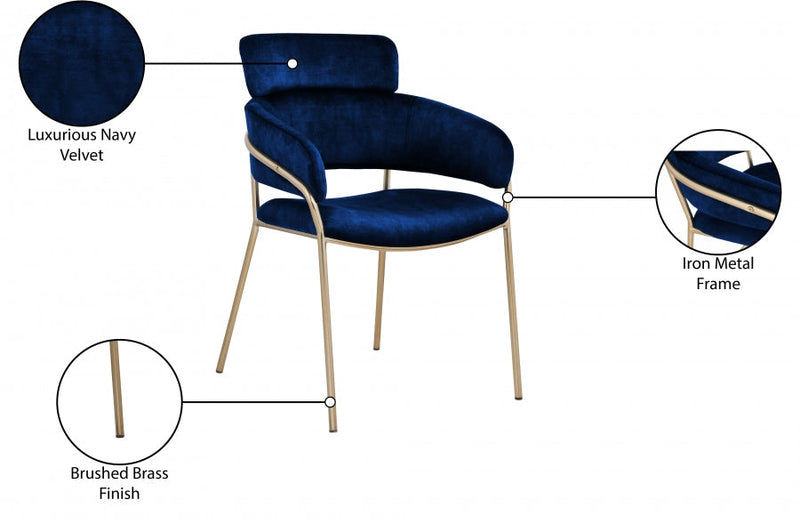 Yara Velvet Upholstered Dining Chair in Blue, Set of 2 - 549Navy-C