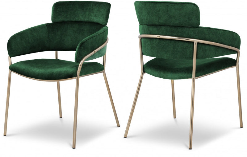 Yara Velvet Upholstered Dining Chair in Green, Set of 2 - 549Green-C