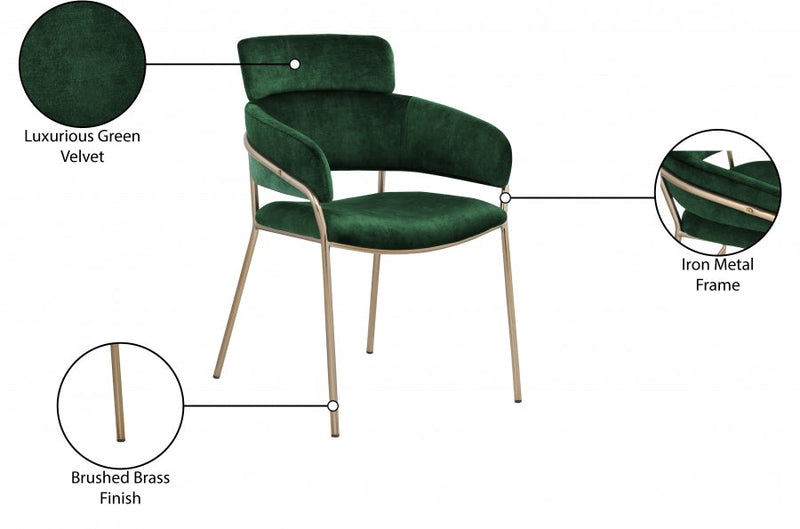 Yara Velvet Upholstered Dining Chair in Green, Set of 2 - 549Green-C