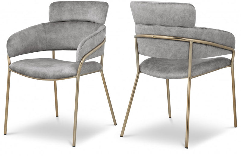 Yara Velvet Upholstered Dining Chair in Grey, Set of 2 - 549Grey-C