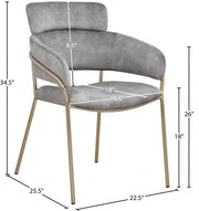 Yara Velvet Upholstered Dining Chair in Grey, Set of 2 - 549Grey-C