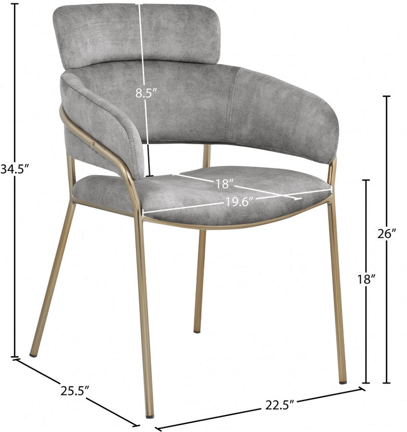 Yara Velvet Upholstered Dining Chair in Grey, Set of 2 - 549Grey-C