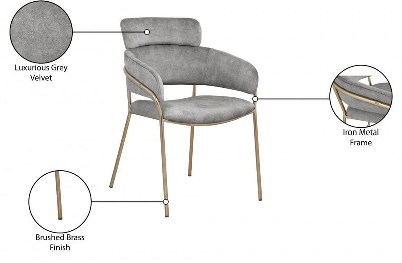 Yara Velvet Upholstered Dining Chair in Grey, Set of 2 - 549Grey-C