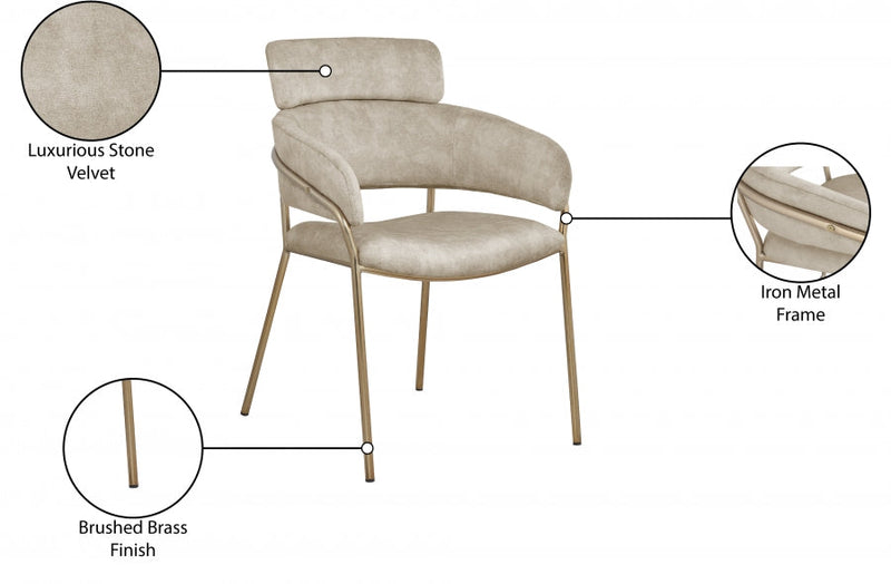 Yara Velvet Upholstered Dining Chair in Stone, Set of 2 - 549Stone-C