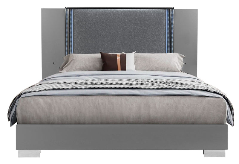 Ylime Smooth Silver Queen Bed With Led - YLIME-SMOOTH SILVER-QB W/ LED - Gate Furniture