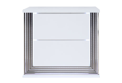 Ylime Smooth White Nightstand With Led - Gate FurnitureNightstand