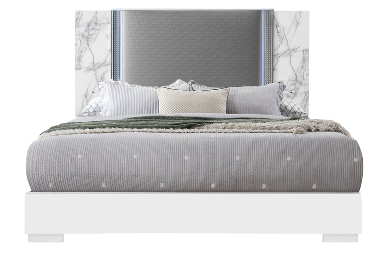 Ylime White Marble King Bed With Led - Gate FurnitureKing Bed